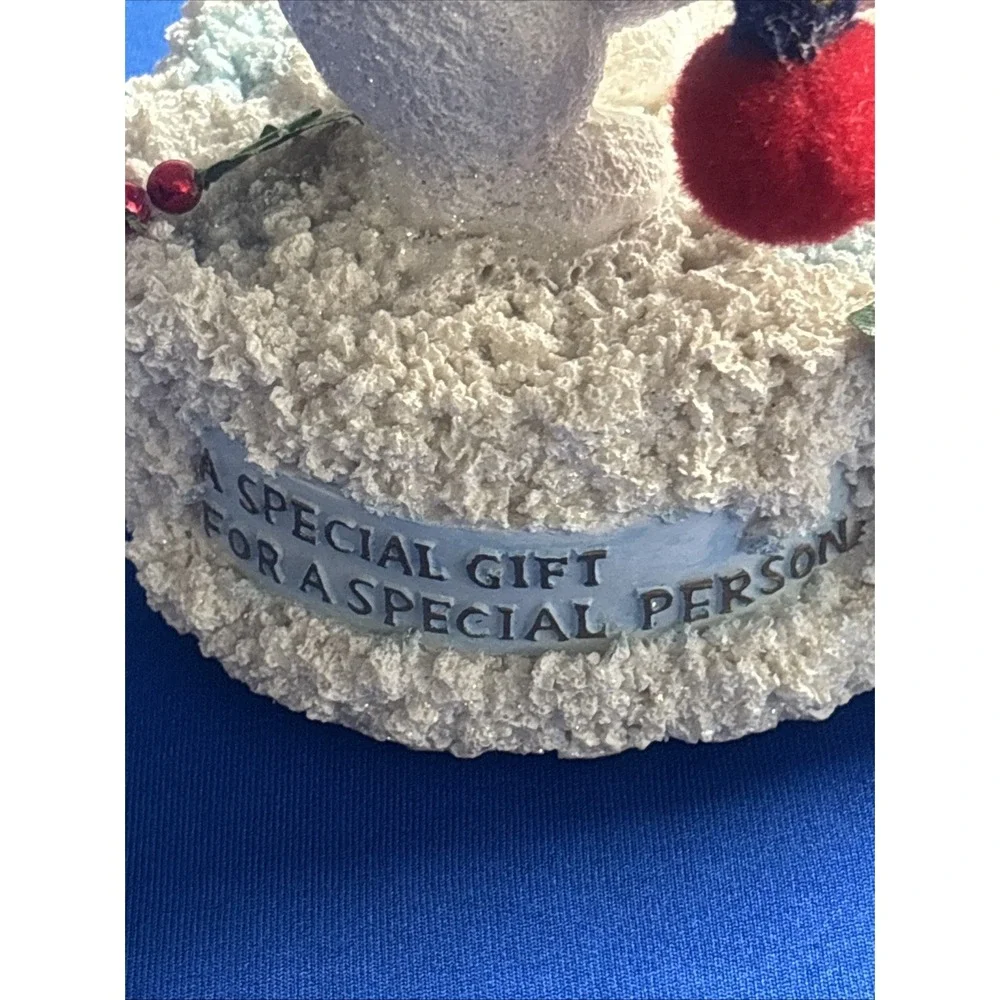 Snowman With Penguin Figurine Musical Box Works Wish You A Merry X-mas 6.5